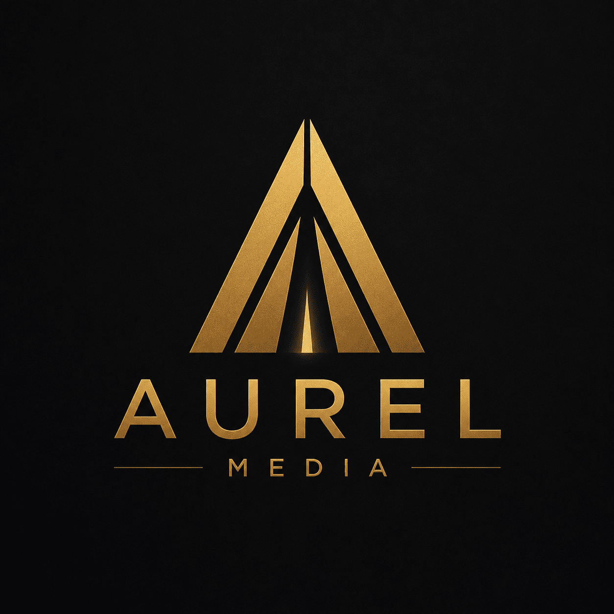 Aurel Media’s geometric gold emblem and wordmark